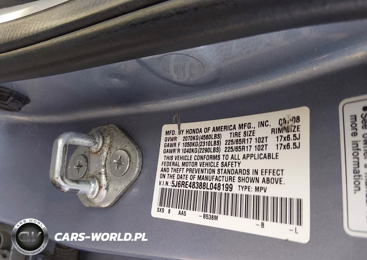 2008 Honda Cr-V Lx VIN:5J6RE48388L048199 - 9