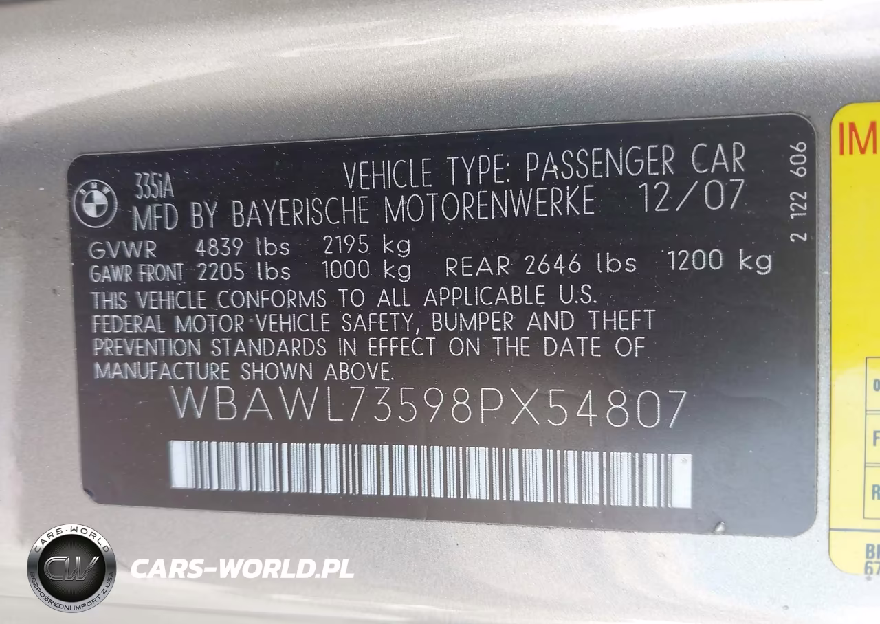 2008 BMW 335I VIN:WBAWL73598PX54807 - 9