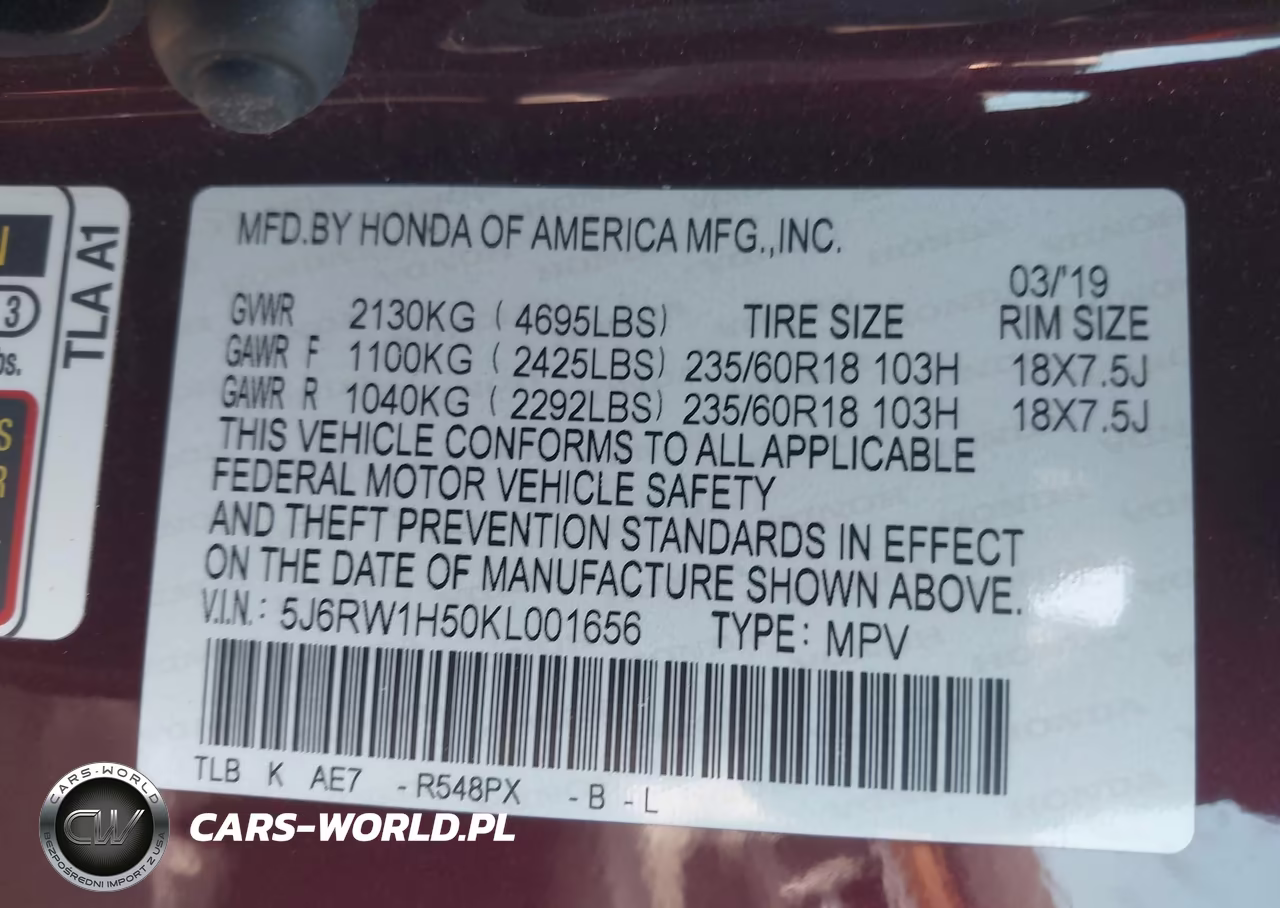 2019 Honda Cr-V Ex VIN:5J6RW1H50KL001656 - 9