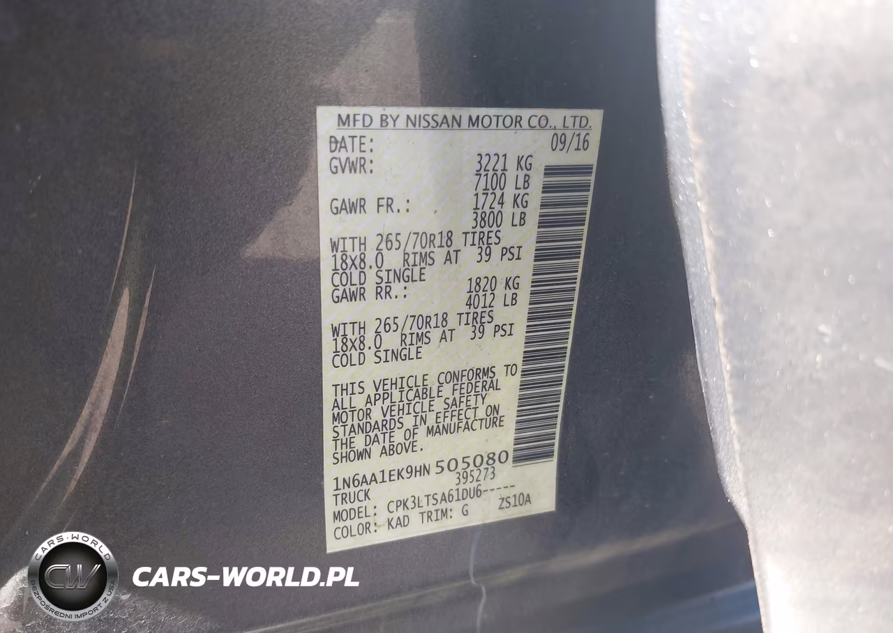 2017 Nissan Titan Sv VIN:1N6AA1EK9HN505080 - 9