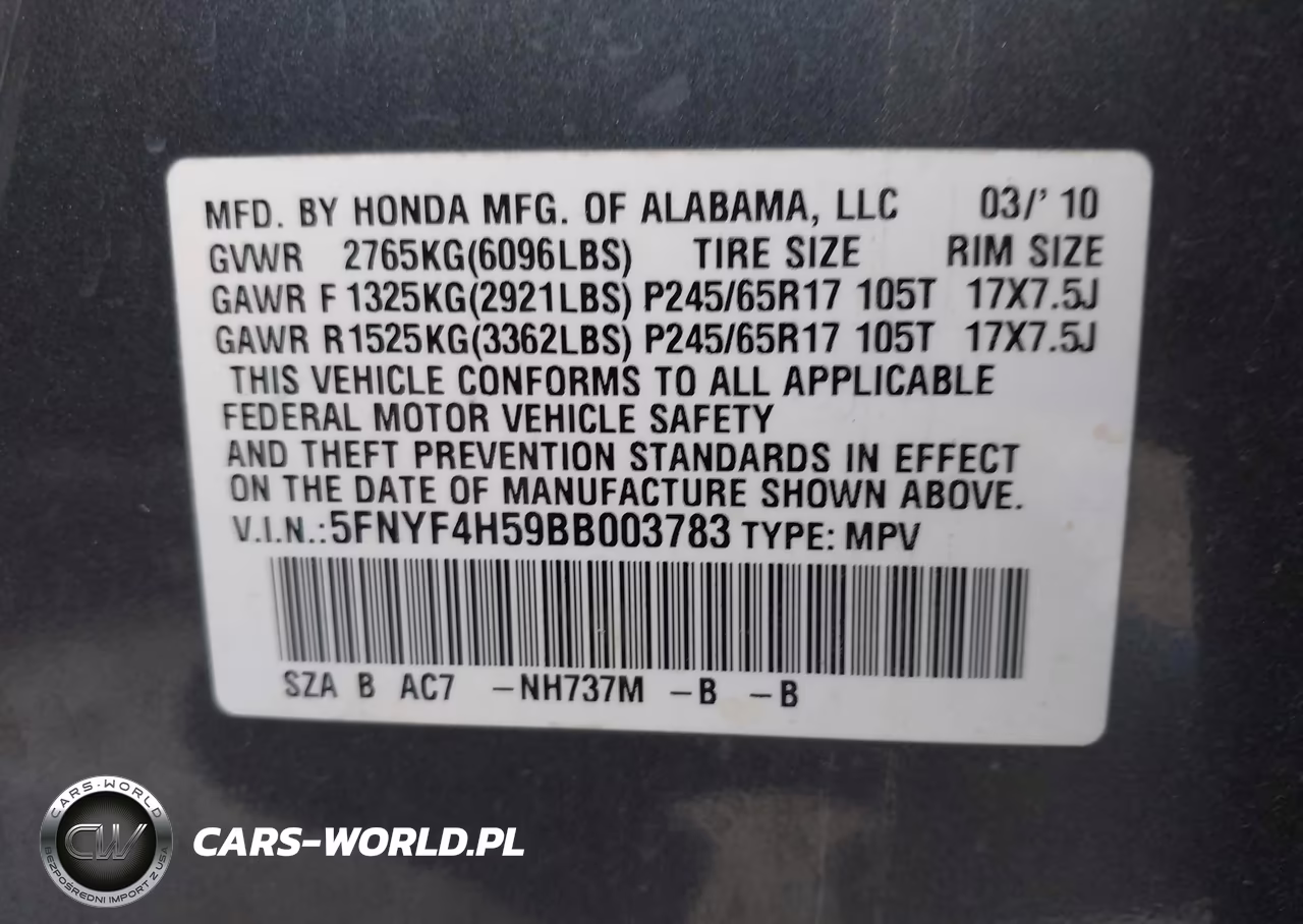 2011 Honda Pilot Ex-L VIN:5FNYF4H59BB003783 - 9