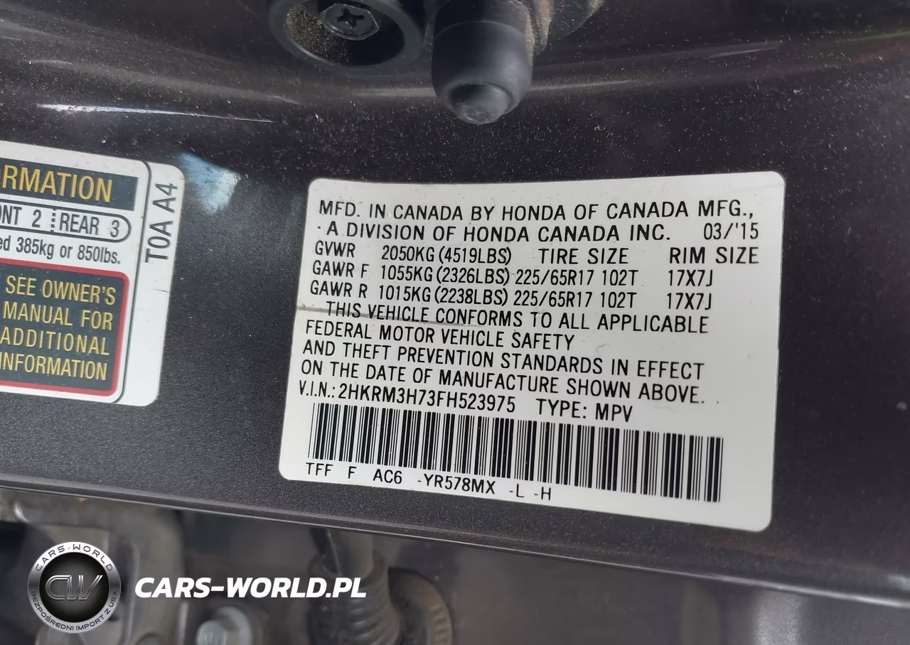 2015 Honda Cr-V Ex-L VIN:2HKRM3H73FH523975 - 9