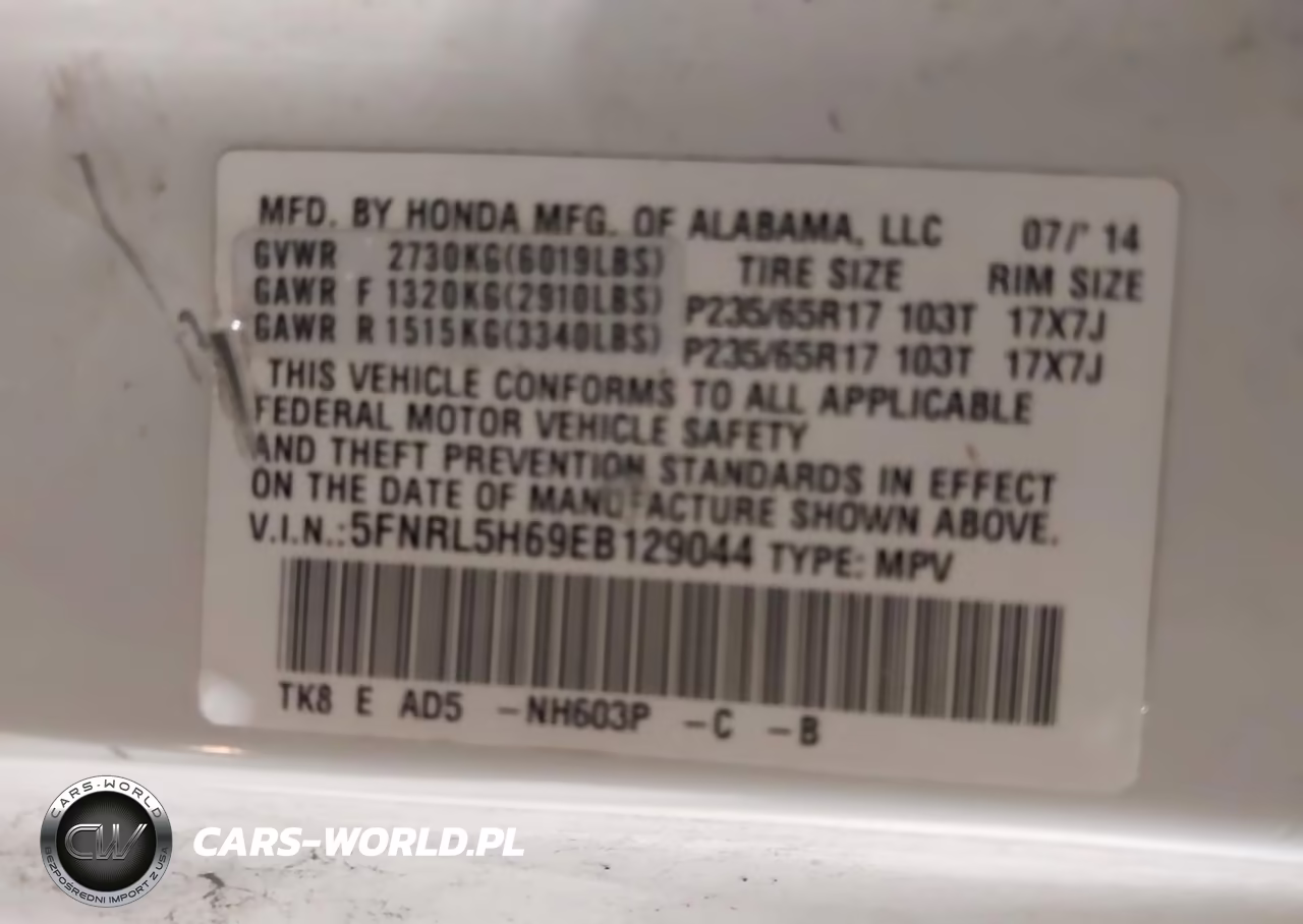 2014 Honda Odyssey Ex-L VIN:5FNRL5H69EB129044 - 9