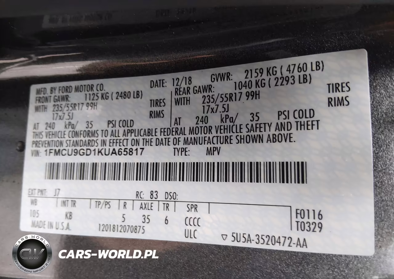 2019 Ford Escape Se VIN:1FMCU9GD1KUA65817 - 9