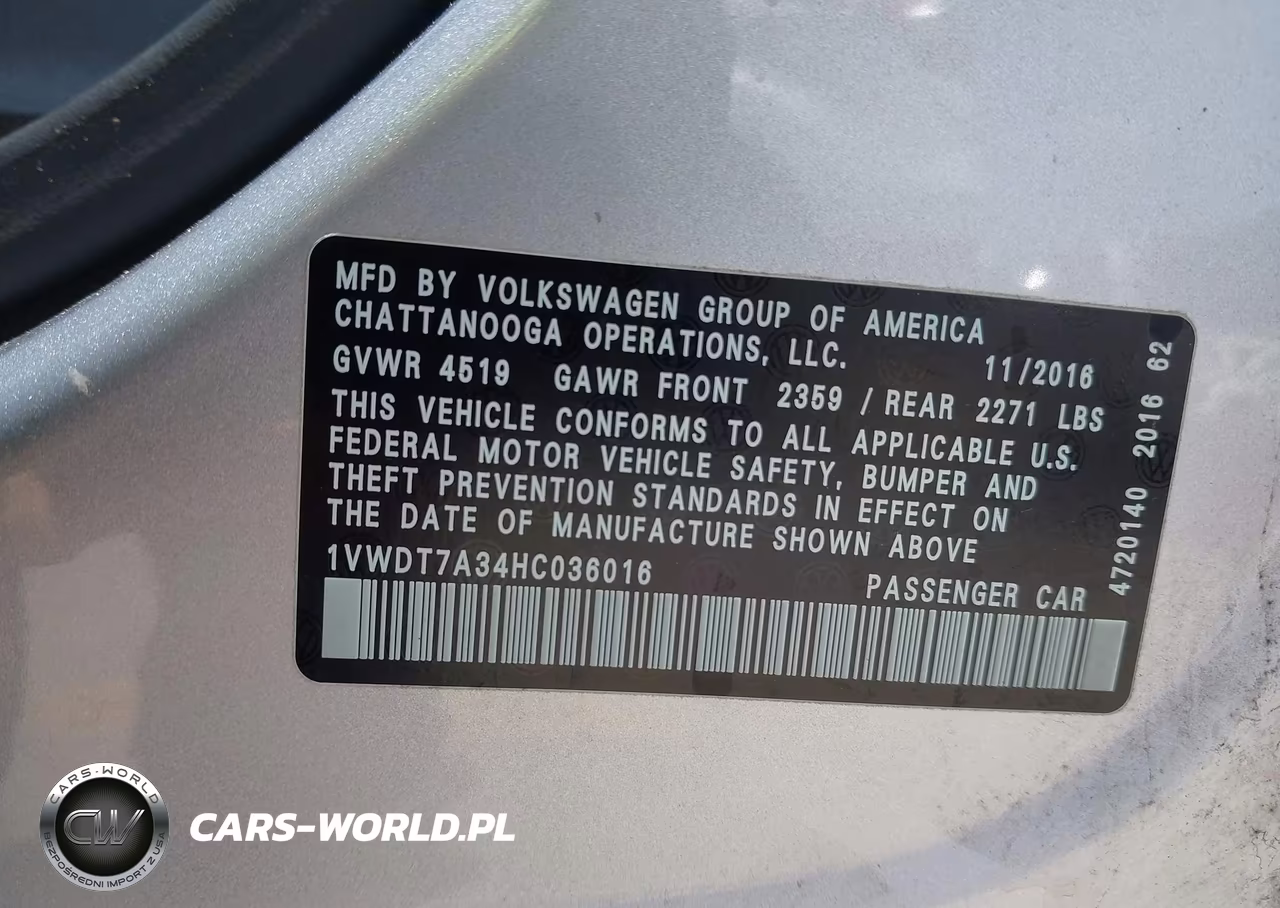 2017 Volkswagen Passat 1.8T R-Line VIN:1VWDT7A34HC036016 - 9
