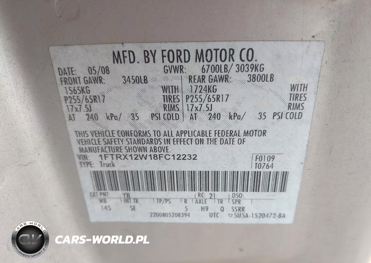 2008 Ford F-150 Fx2-Stx-Xl-Xlt VIN:1FTRX12W18FC12232 - 9