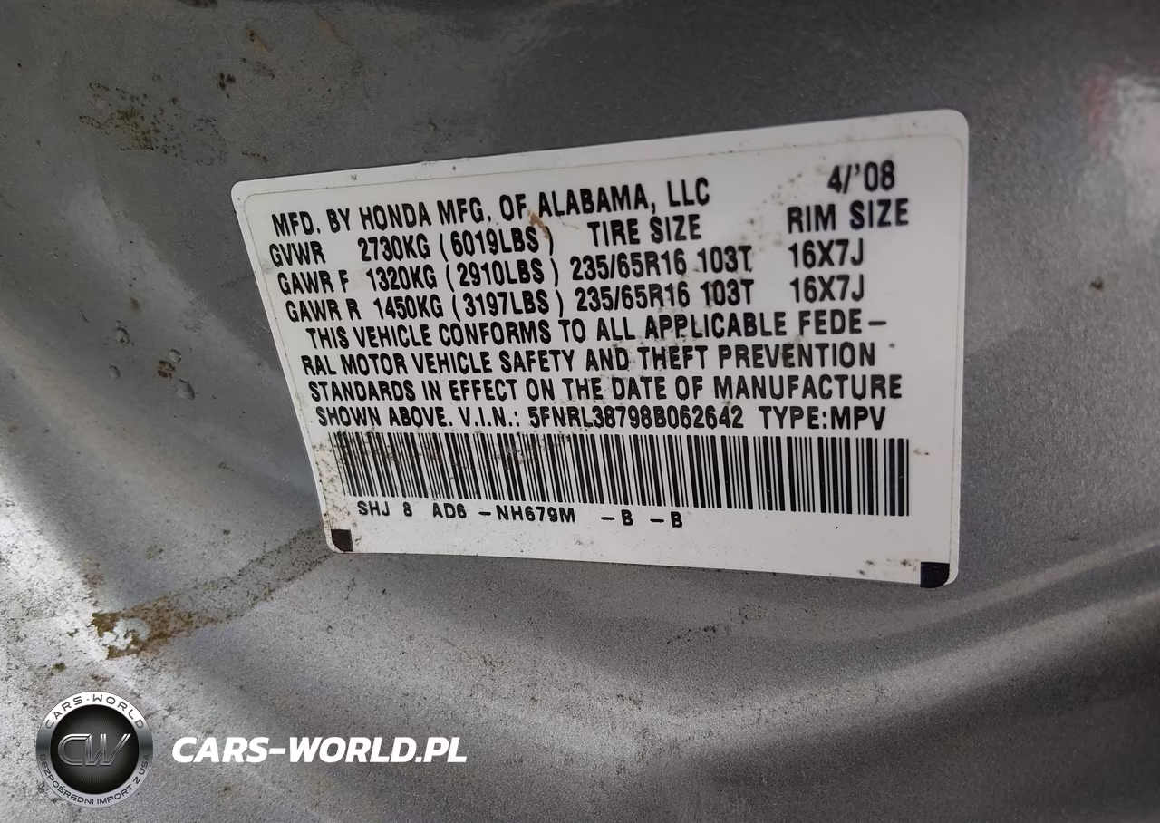 2008 Honda Odyssey Ex-L VIN:5FNRL38798B062642 - 9