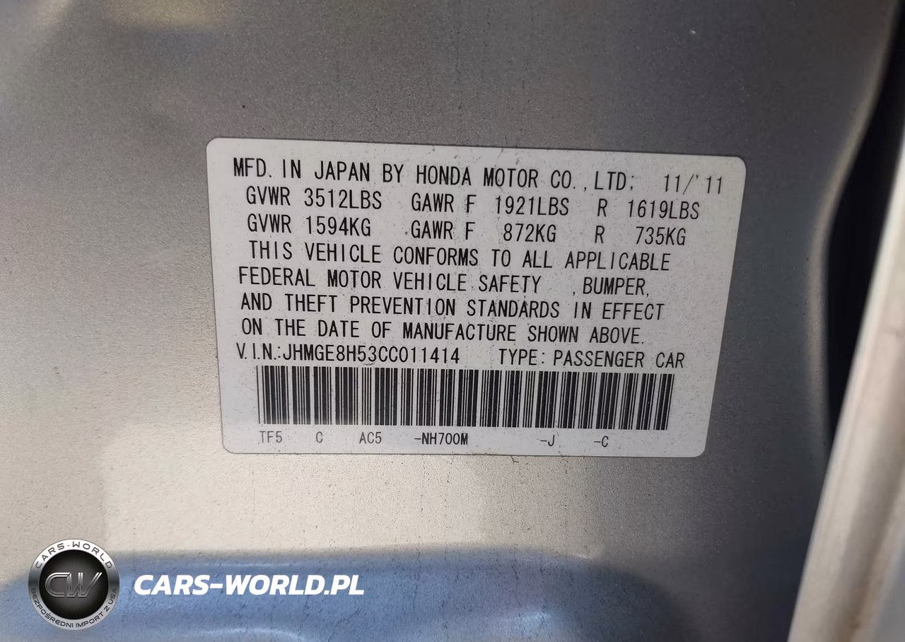 2012 Honda Fit Sport VIN:JHMGE8H53CC011414 - 9