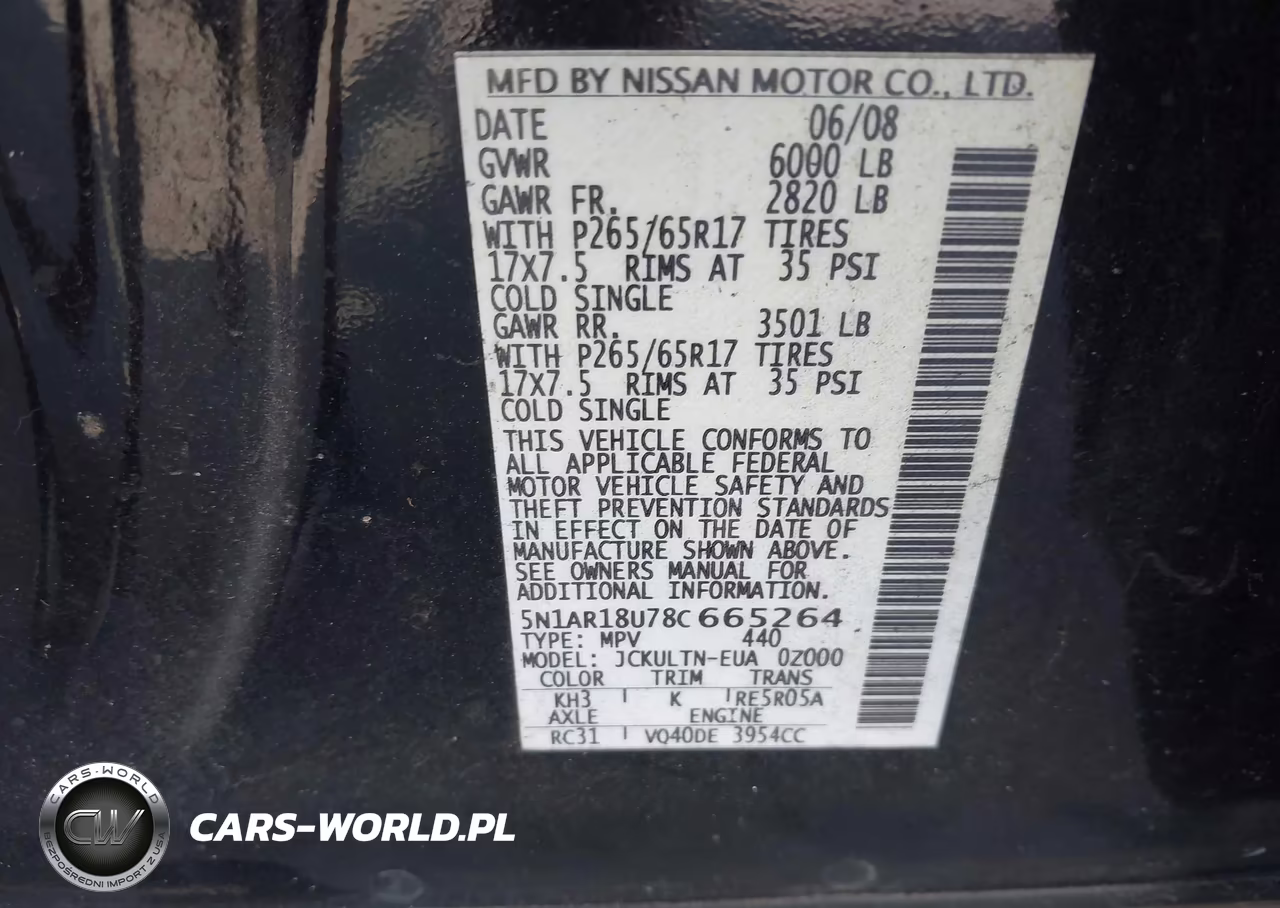 2008 Nissan Pathfinder Se VIN:5N1AR18U78C665264 - 9