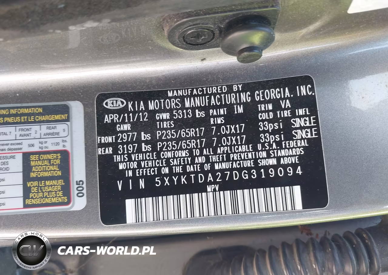 2013 Kia Sorento Lx V6 VIN:5XYKTDA27DG319094 - 9