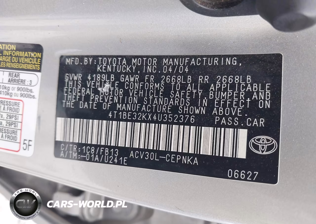 2004 Toyota Camry Le VIN:4T1BE32KX4U352376 - 9
