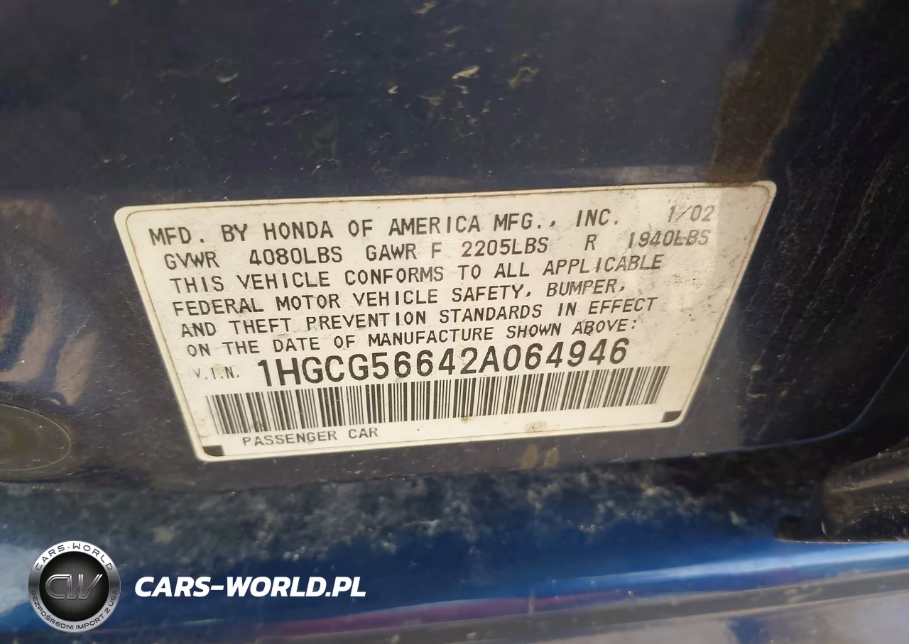 2002 Honda Accord 2.3 Ex VIN:1HGCG56642A064946 - 9