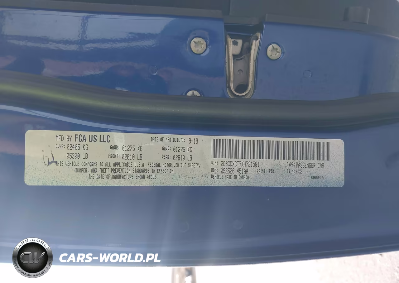 DODGE CHARGER VIN:2C3CDXCT7KH721581 - 9