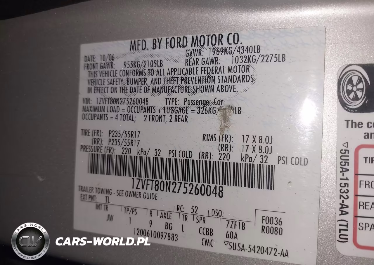 2007 Ford Mustang V6 Deluxe-V6 Premium VIN:1ZVFT80N275260048 - 9