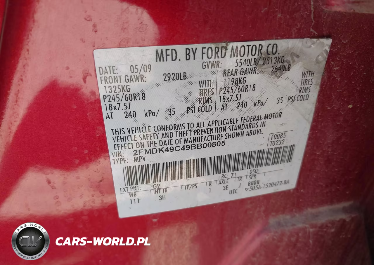 2009 Ford Edge Limited VIN:2FMDK49C49BB00805 - 9