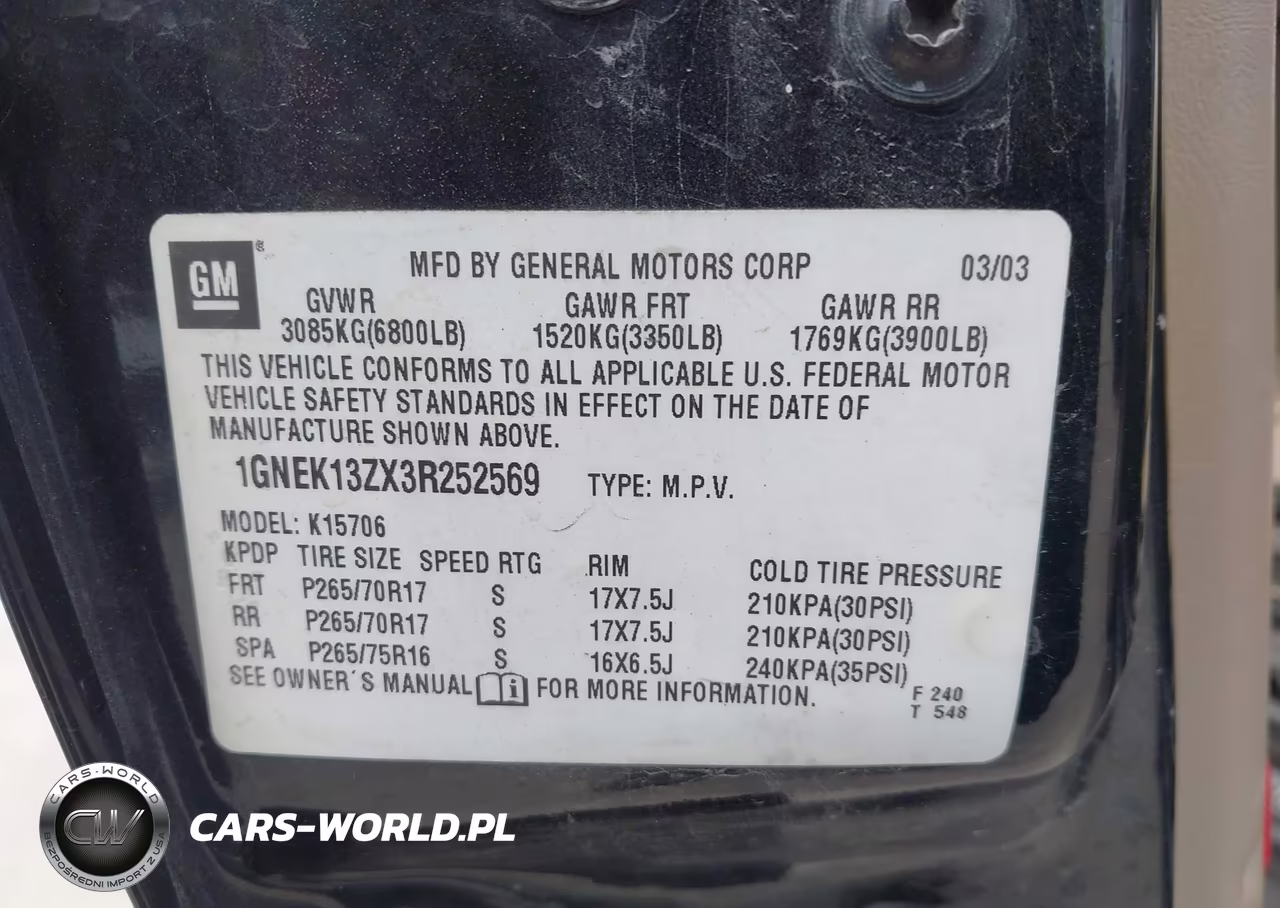 2003 Chevrolet Tahoe Z71 VIN:1GNEK13ZX3R252569 - 9
