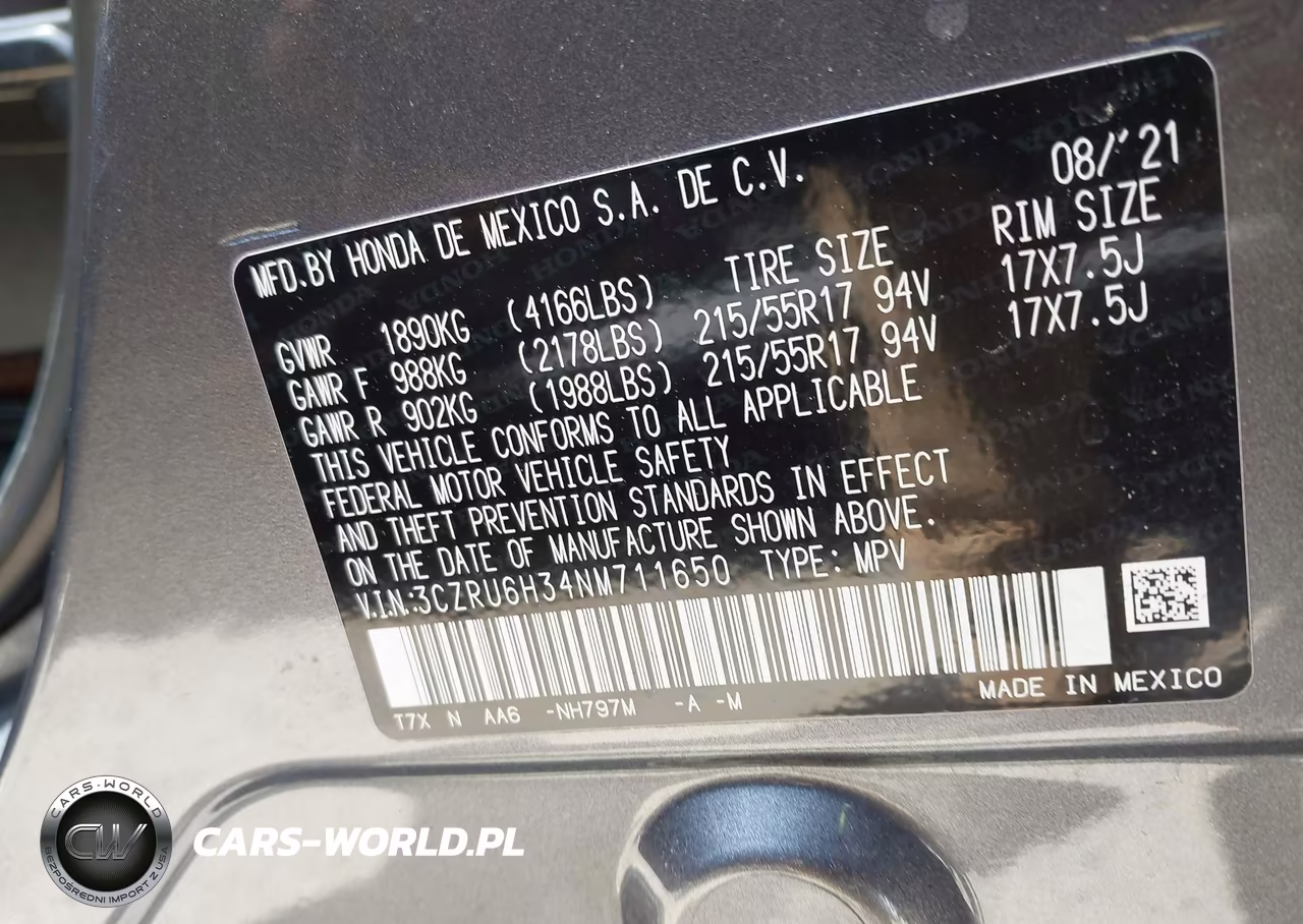 2022 Honda Hr-V Awd Lx VIN:3CZRU6H34NM711650 - 9