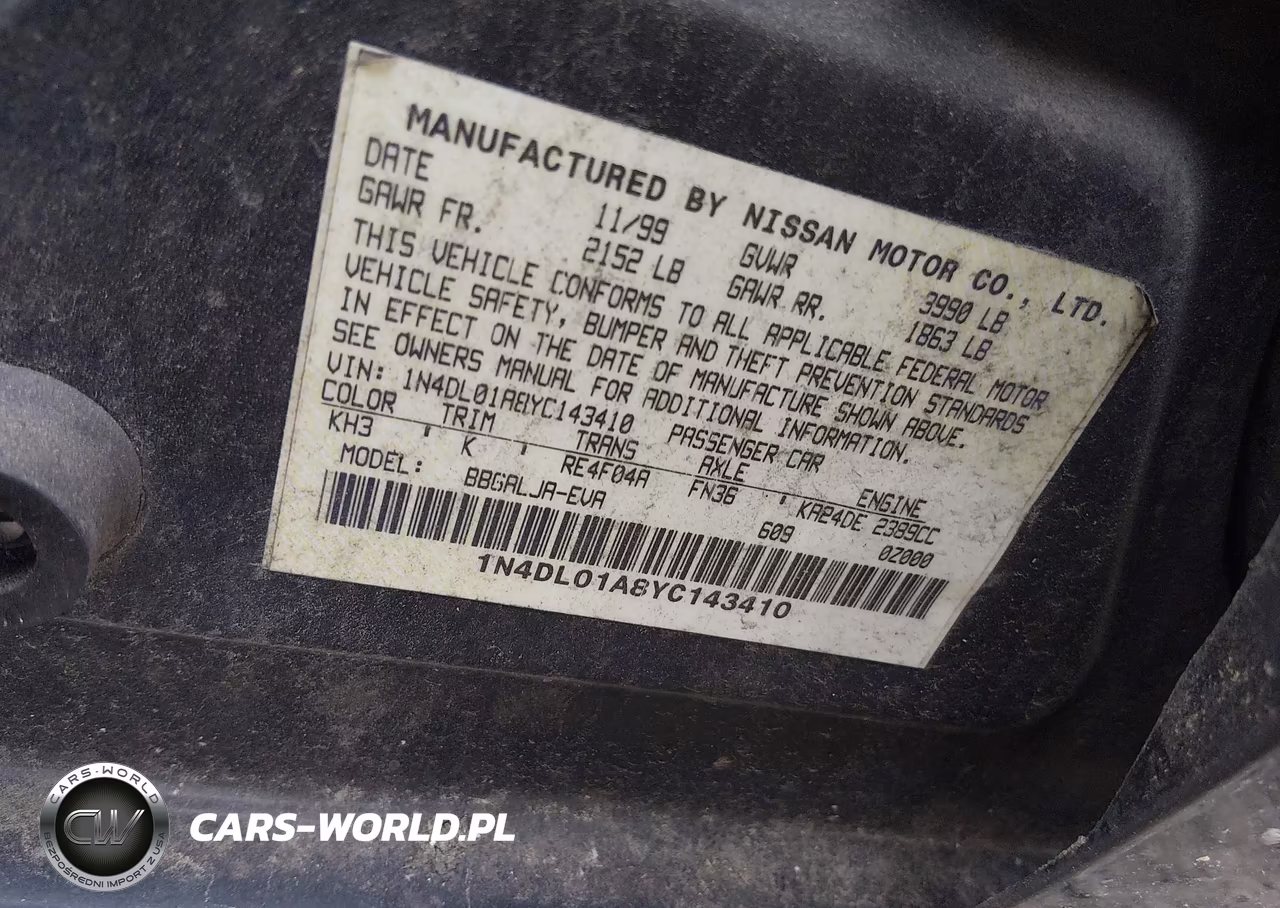 2000 Nissan Altima Gle-Gxe-Se VIN:1N4DL01A8YC143410 - 9