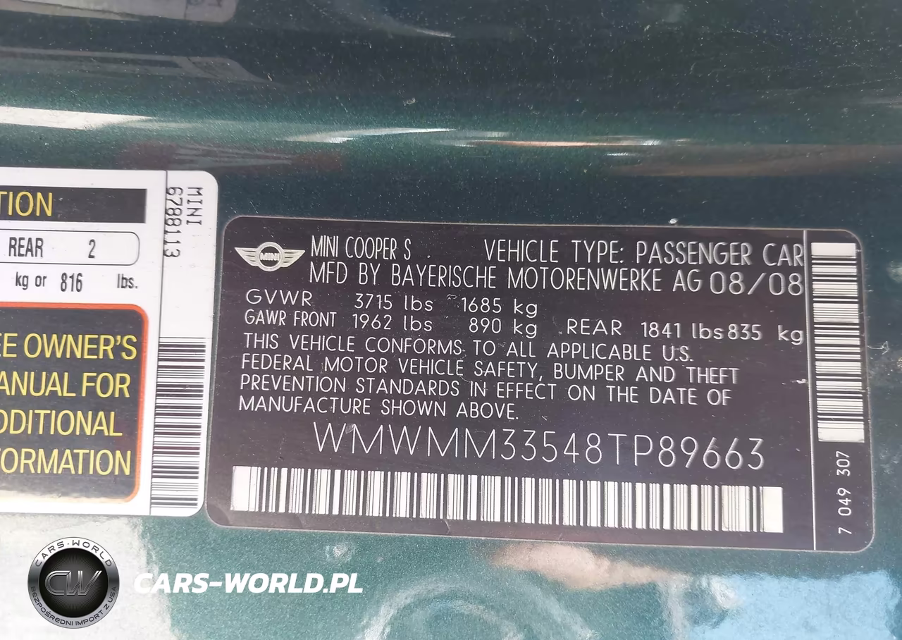 2008 Mini Cooper S Clubman VIN:WMWMM33548TP89663 - 9