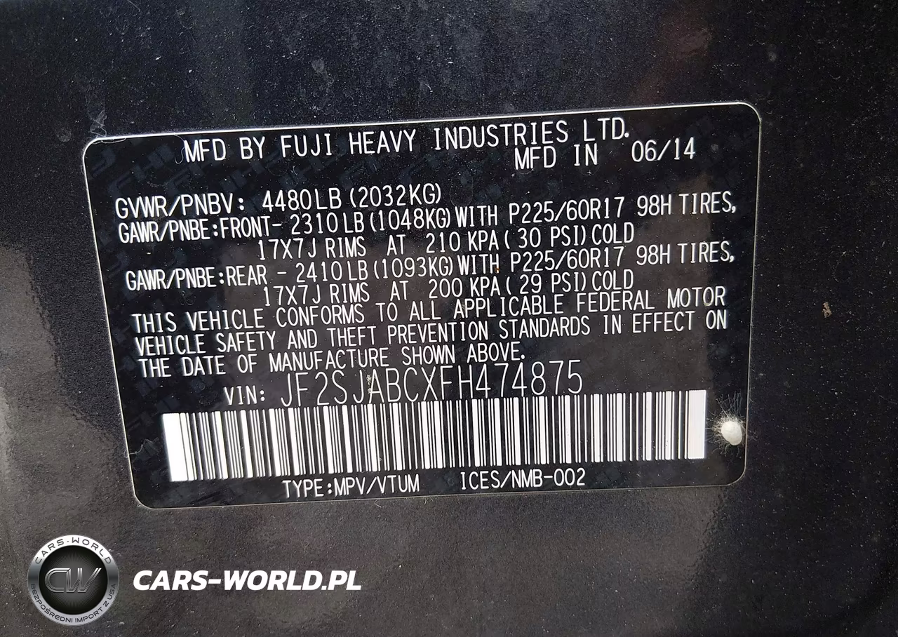 2015 Subaru Forester 2.5I VIN:JF2SJABCXFH474875 - 9
