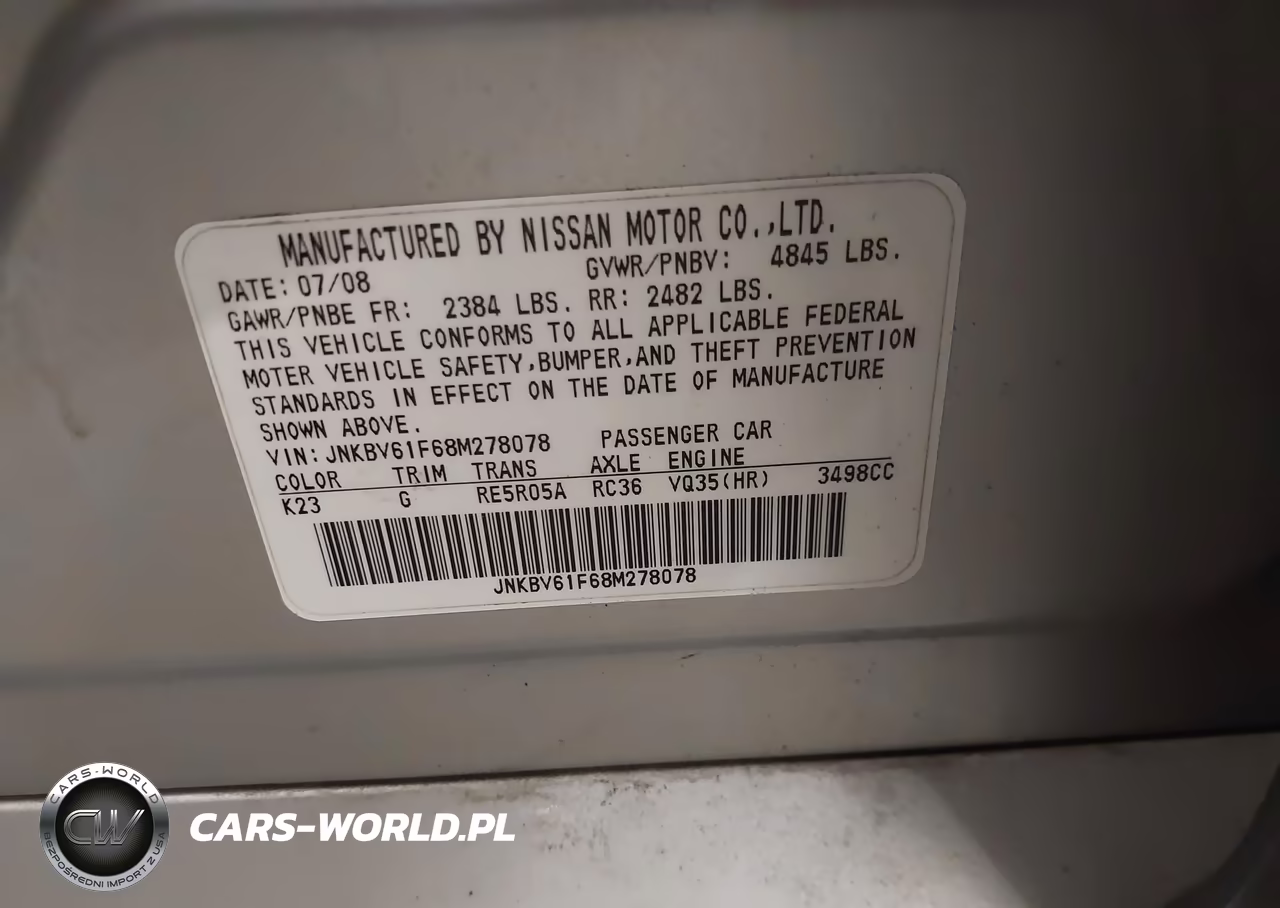 2008 Infiniti G35X VIN:JNKBV61F68M278078 - 9
