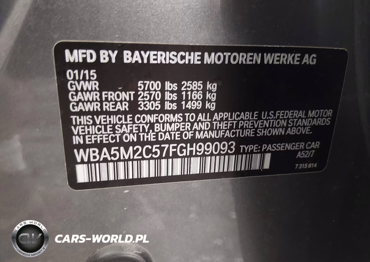 2015 BMW 535I Gran Turismo VIN:WBA5M2C57FGH99093 - 9