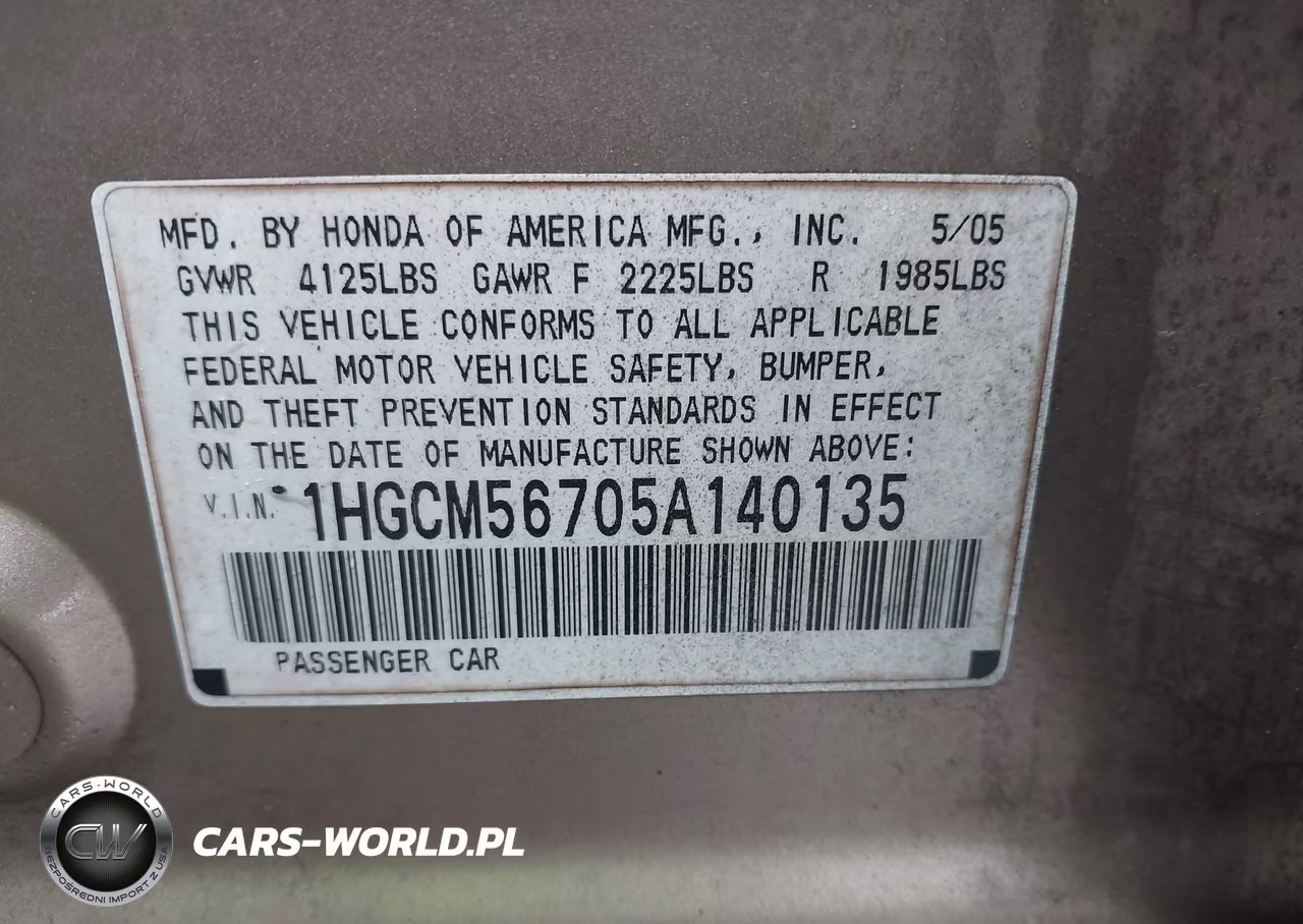 2005 Honda Accord 2.4 Ex VIN:1HGCM56705A140135 - 9