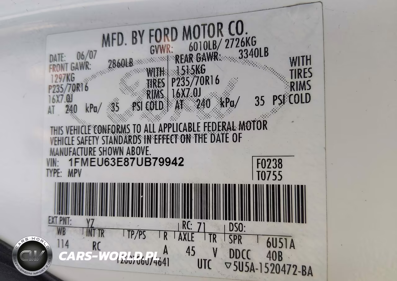 2007 Ford Explorer Xlt VIN:1FMEU63E87UB79942 - 9