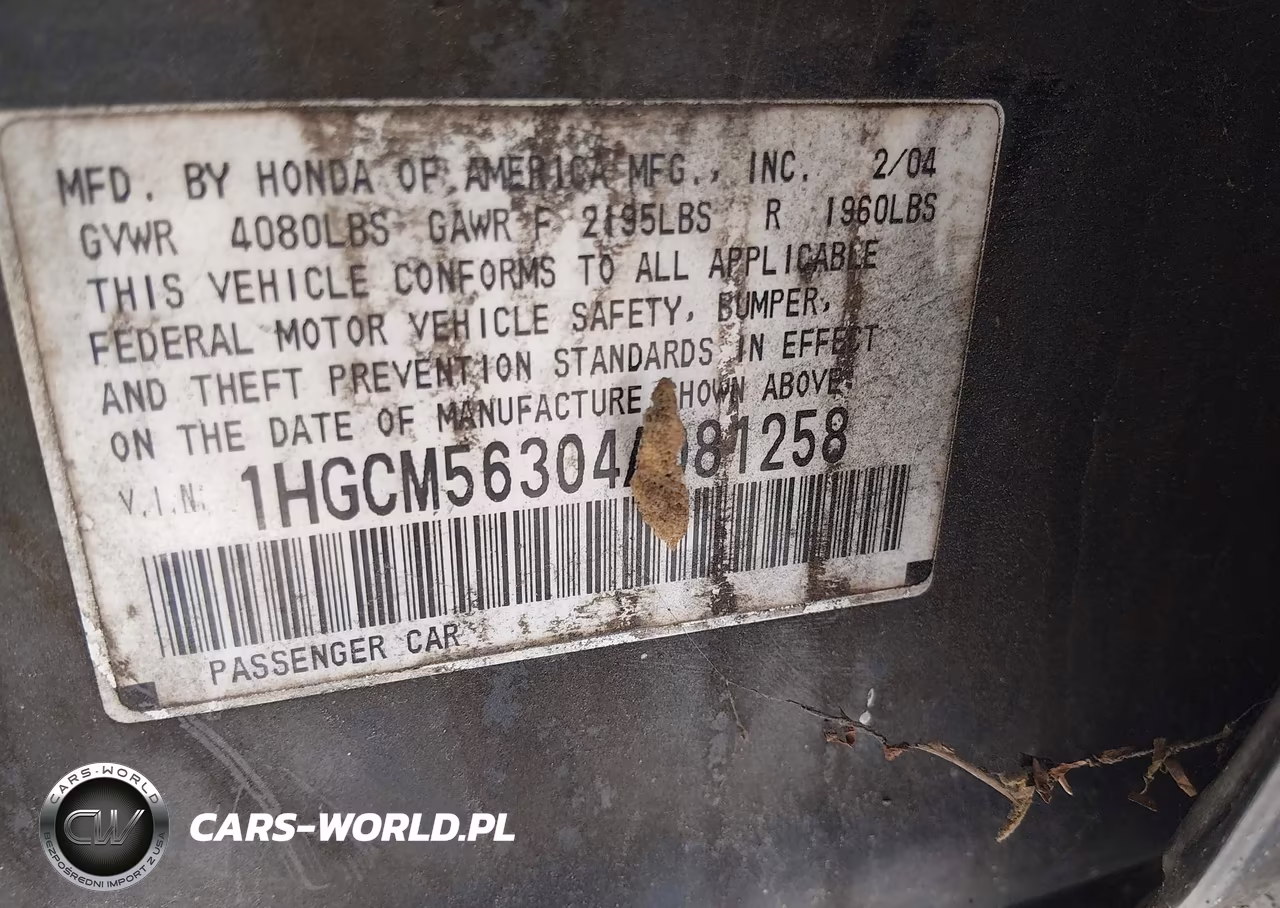 2004 Honda Accord 2.4 Lx VIN:1HGCM56304A081258 - 9