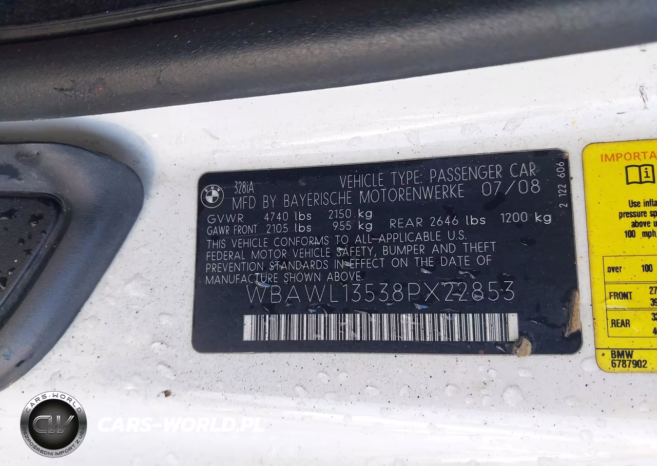 2008 BMW 328I VIN:WBAWL13538PX22853 - 9