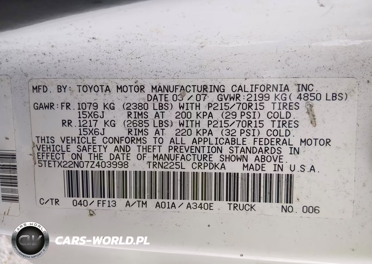 2007 Toyota Tacoma VIN:5TETX22N07Z403998 - 9