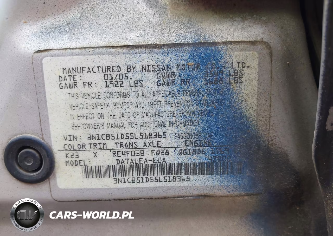 2005 Nissan Sentra 1.8S VIN:3N1CB51D55L518365 - 9