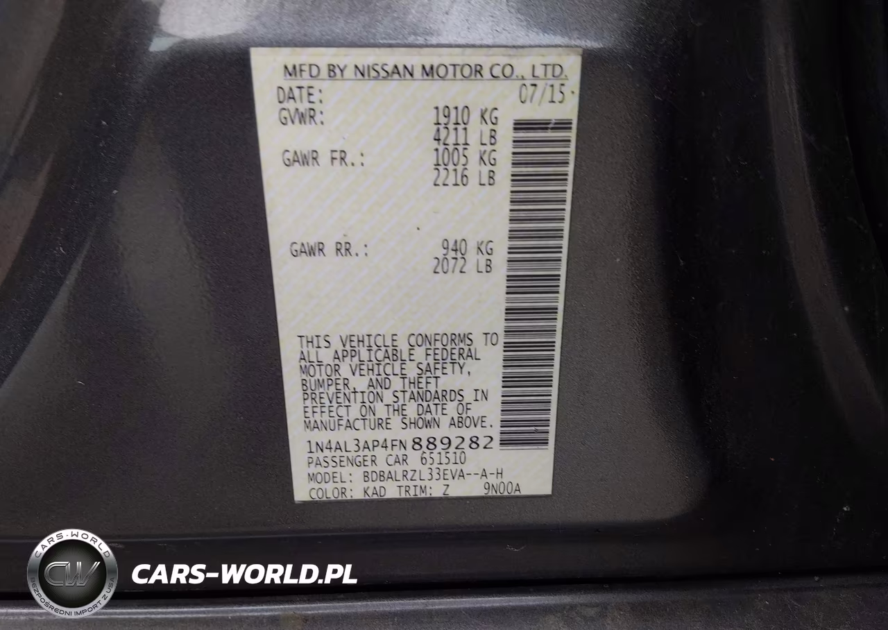 2015 Nissan Altima 2.5 Sl VIN:1N4AL3AP4FN889282 - 9