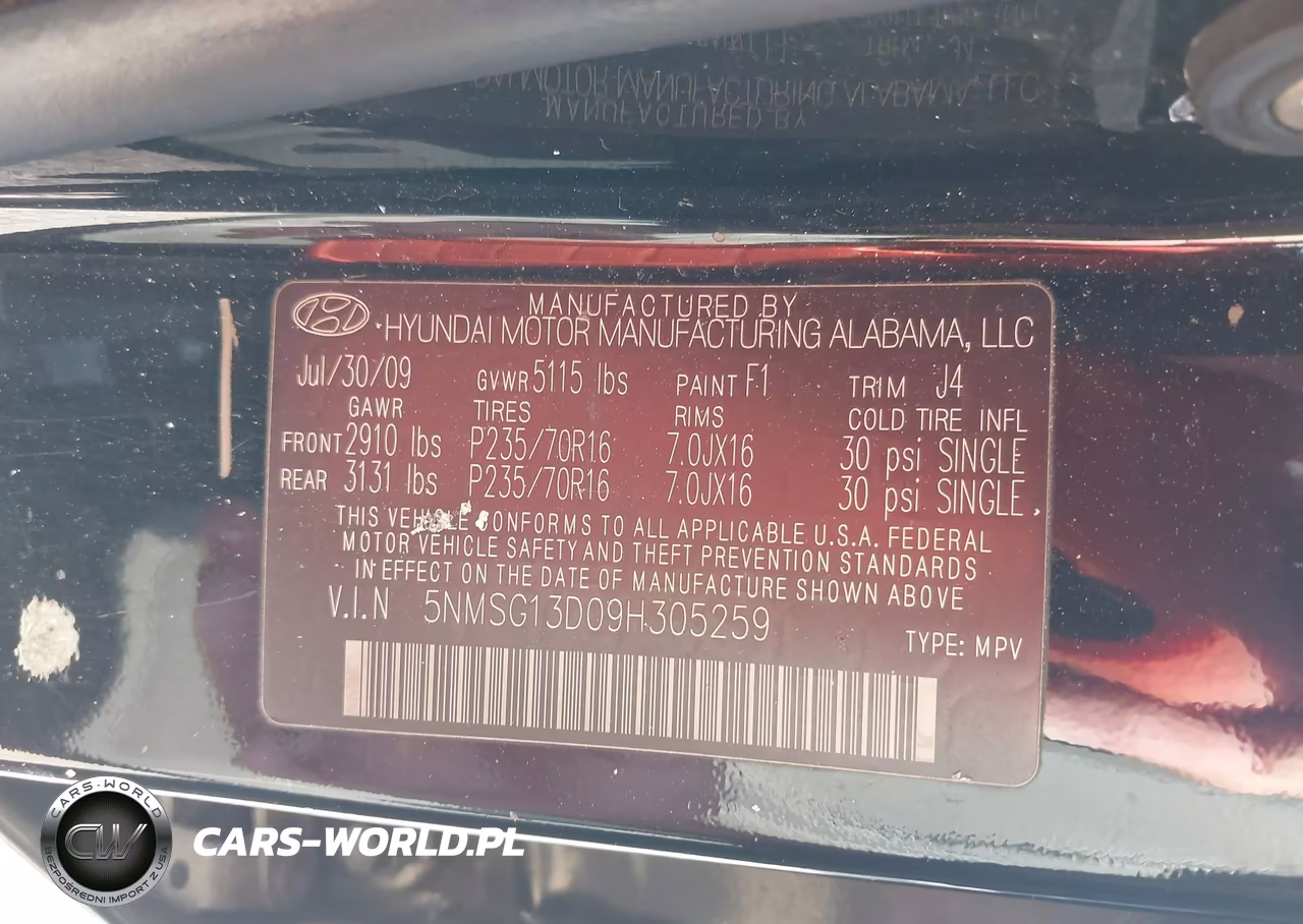 2009 Hyundai Santa Fe Gls VIN:5NMSG13D09H305259 - 9