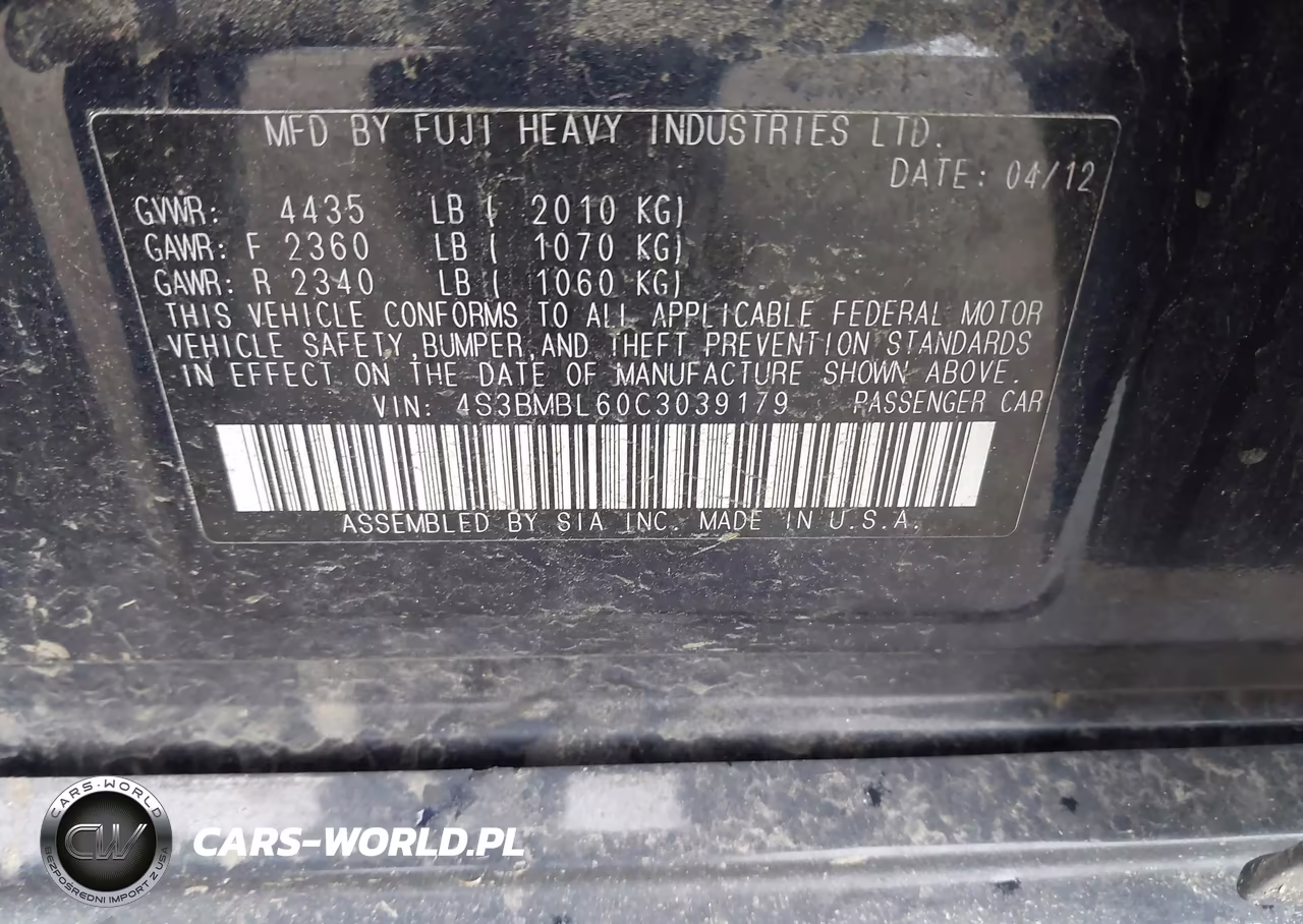 2012 Subaru Legacy 2.5I Limited VIN:4S3BMBL60C3039179 - 9
