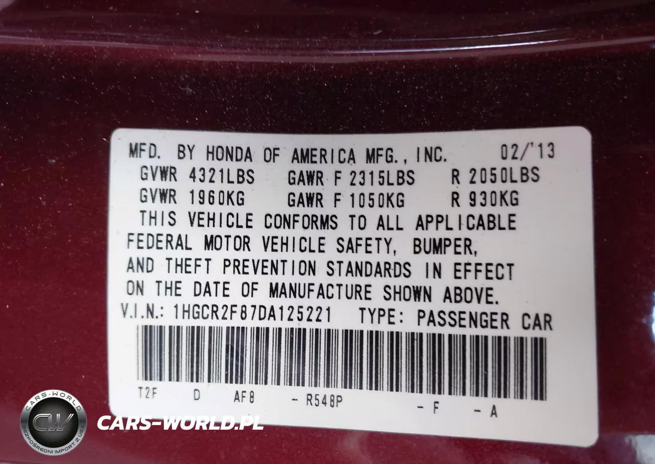 2013 Honda Accord Ex-L VIN:1HGCR2F87DA125221 - 9