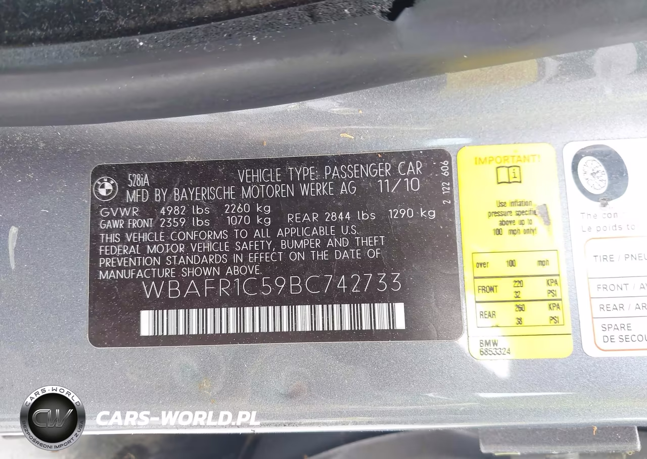 2011 BMW 528I VIN:WBAFR1C59BC742733 - 9