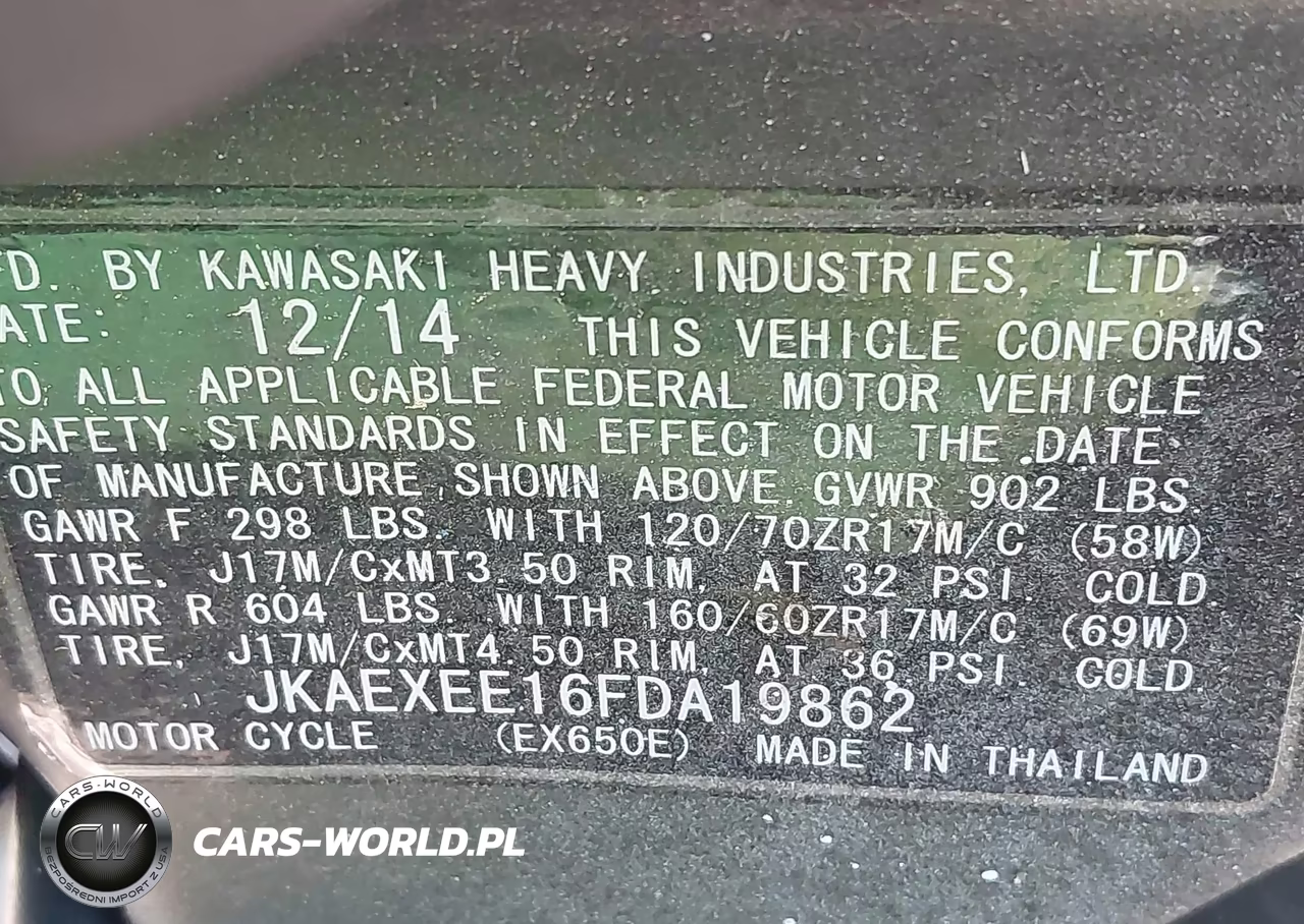 2015 Kawasaki Ex650 E VIN:JKAEXEE16FDA19862 - 10