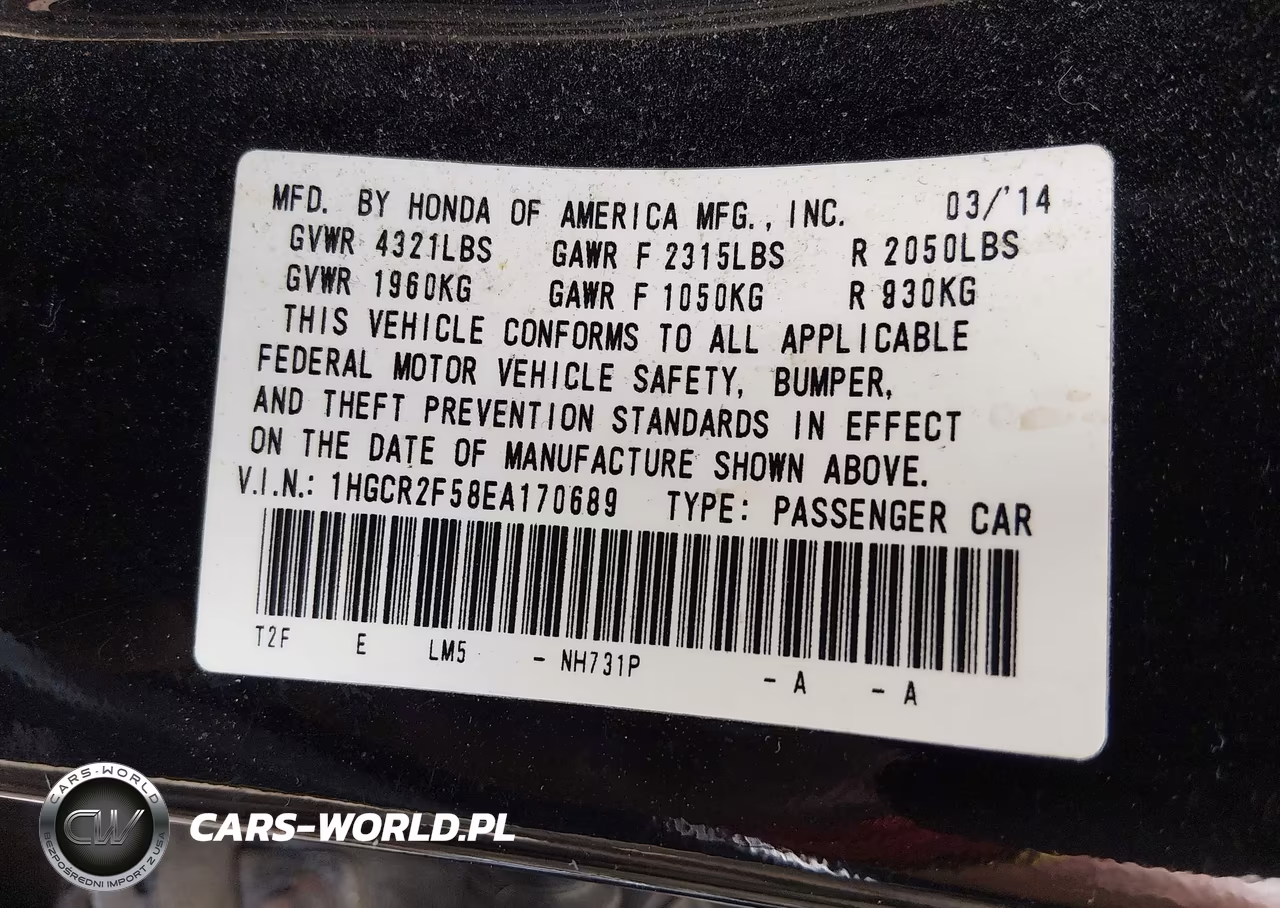 2014 Honda Accord Sport VIN:1HGCR2F58EA170689 - 9