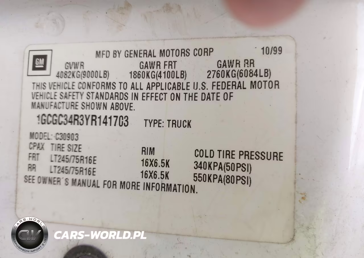 2000 Chevrolet C3500 VIN:1GCGC34R3YR141703 - 9