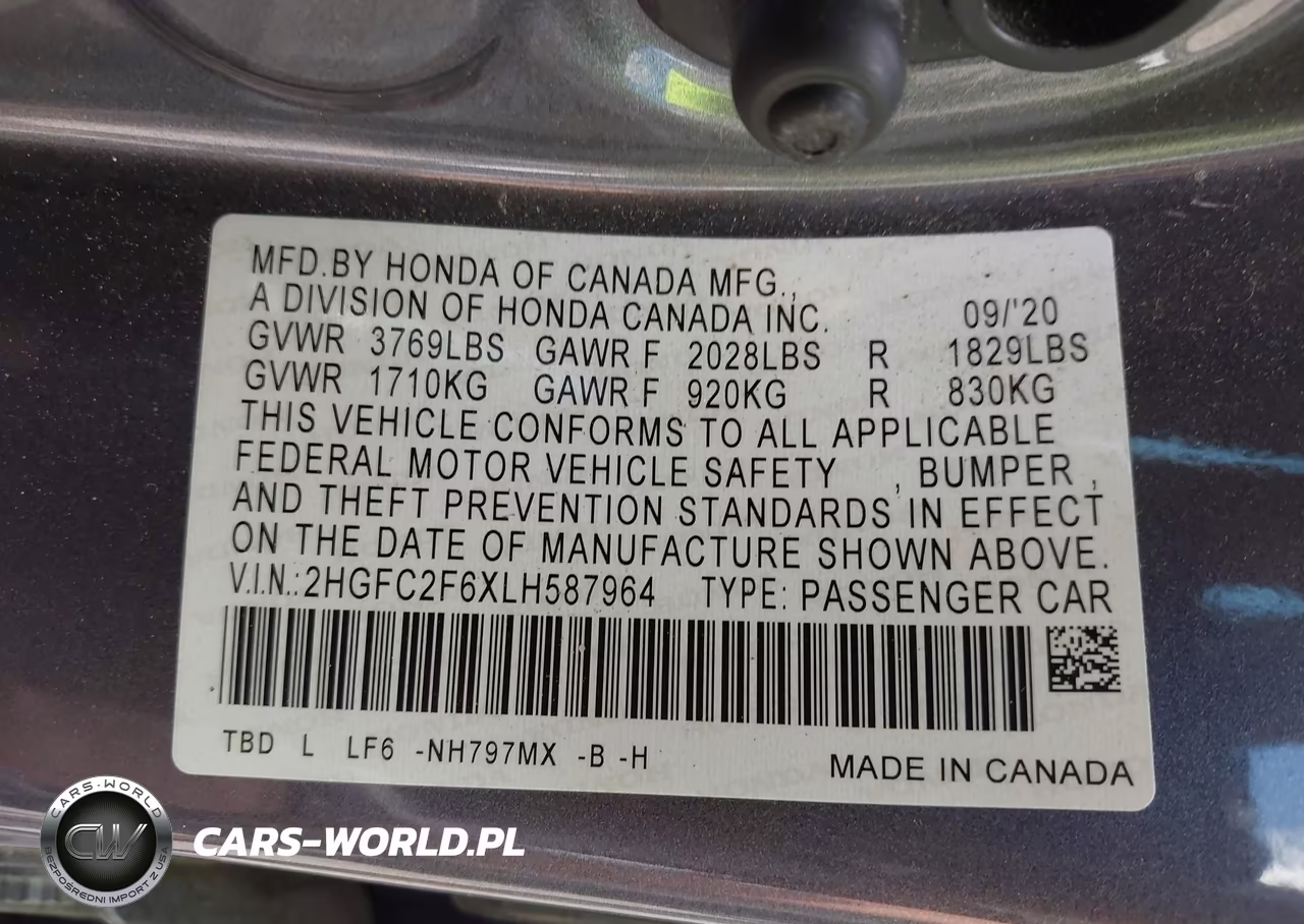 2020 Honda Civic Lx VIN:2HGFC2F6XLH587964 - 9
