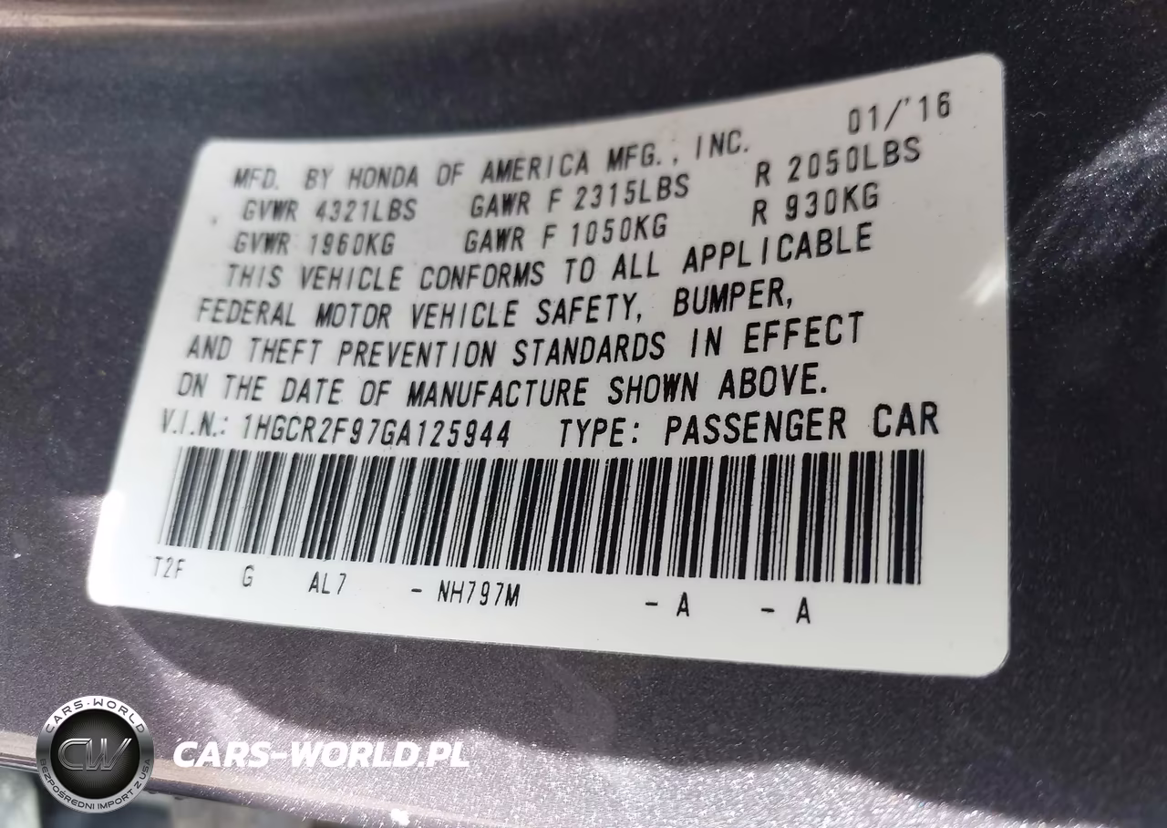 2016 Honda Accord Ex-L VIN:1HGCR2F97GA125944 - 9