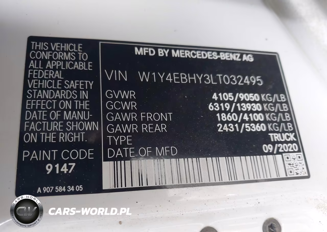 2020 Mercedes-Benz Sprinter 2500 Standard Roof V6 VIN:W1Y4EBHY3LT032495 - 9