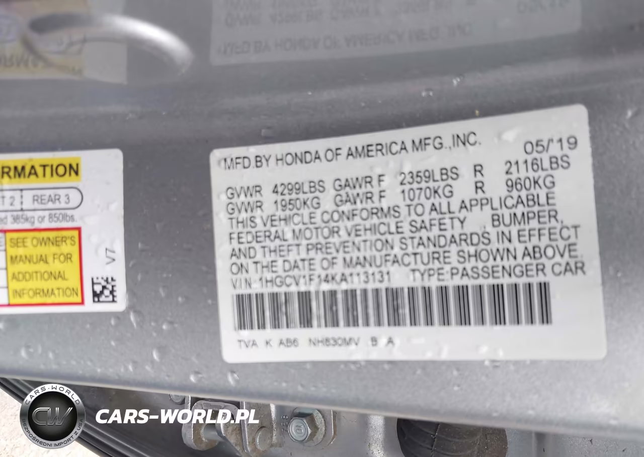 2019 Honda Accord Lx VIN:1HGCV1F14KA113131 - 9