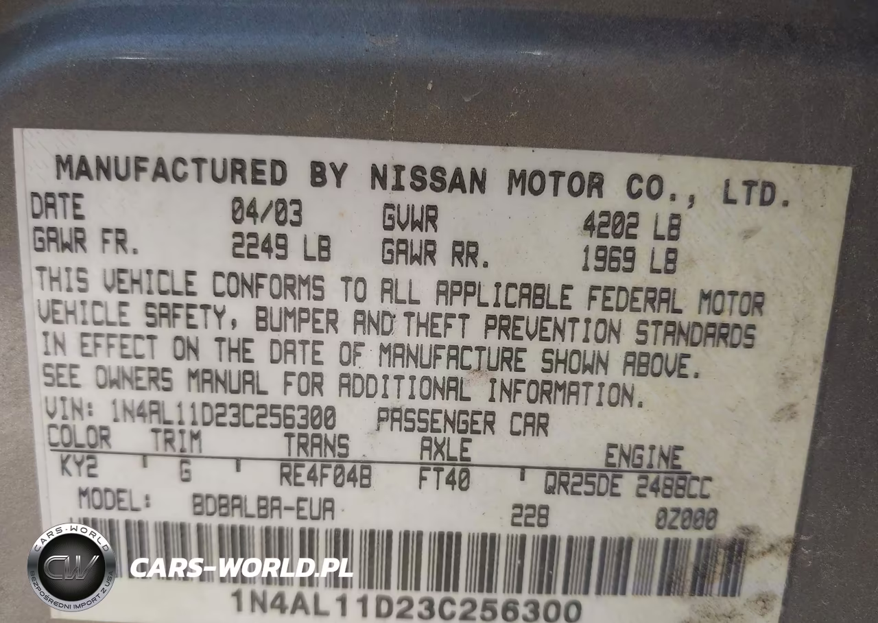 2003 Nissan Altima 2.5 S VIN:1N4AL11D23C256300 - 9