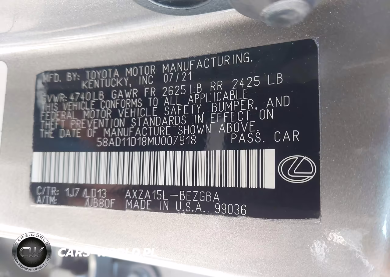 2021 Lexus Es 250 VIN:58AD11D18MU007918 - 9