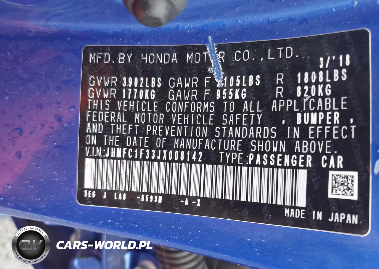 2018 Honda Civic Ex-T VIN:JHMFC1F33JX008142 - 9