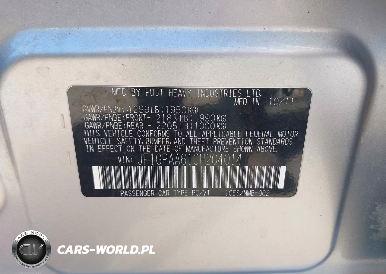 2012 Subaru Impreza 2.0I VIN:JF1GPAA61CH204014 - 9