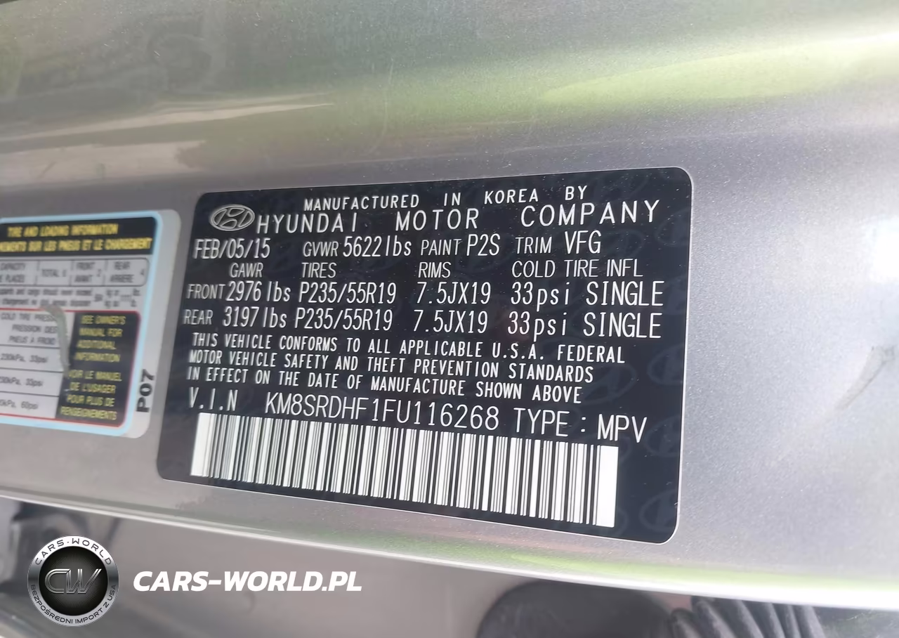 2015 Hyundai Santa Fe Limited VIN:KM8SRDHF1FU116268 - 9