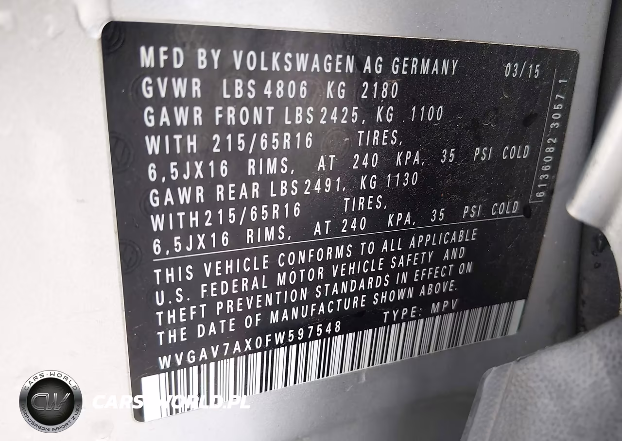 2015 Volkswagen Tiguan S VIN:WVGAV7AX0FW597548 - 9